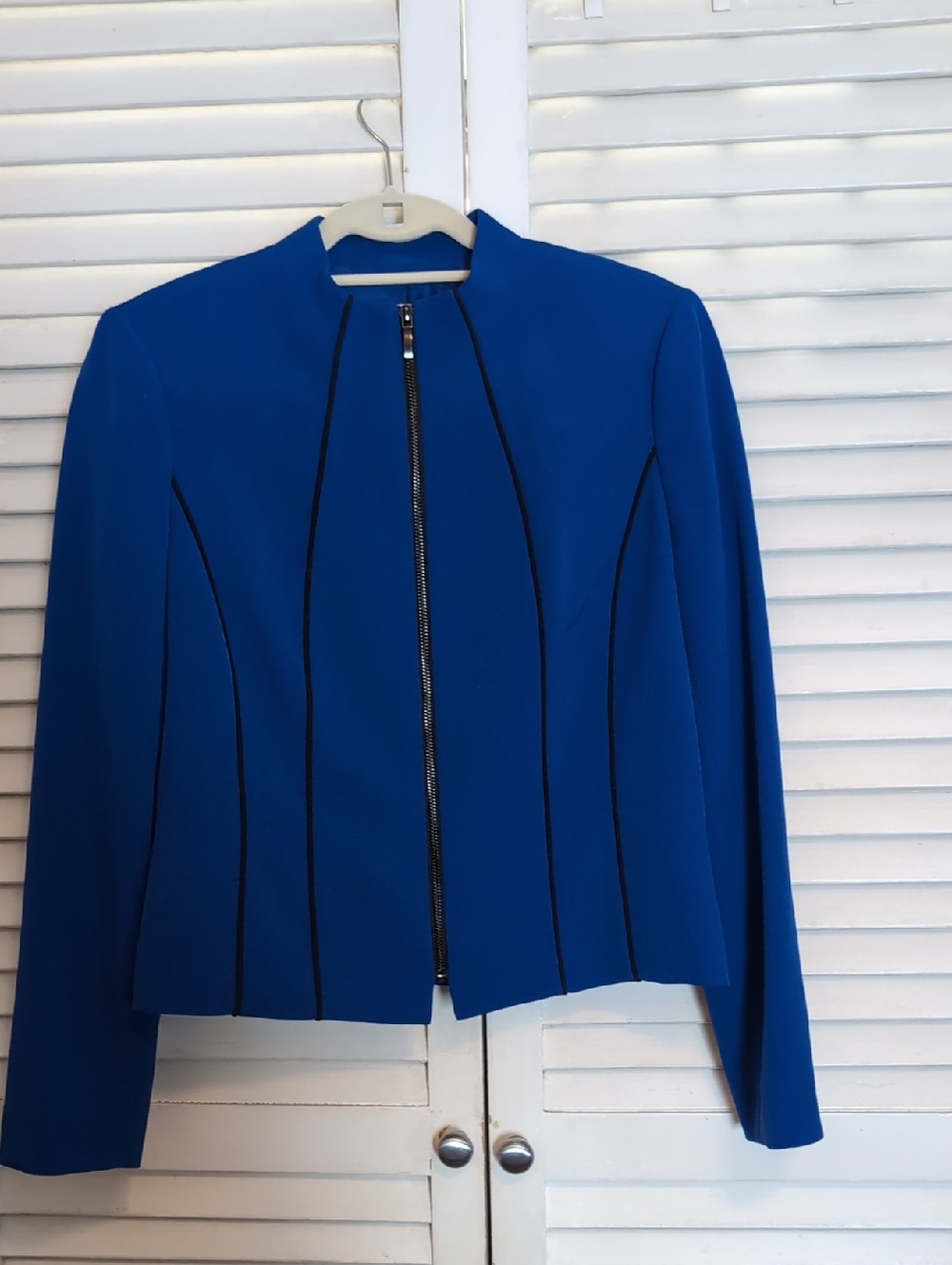 Kasper Royal Blue Women's Structured Zip Front Jacket Size 8